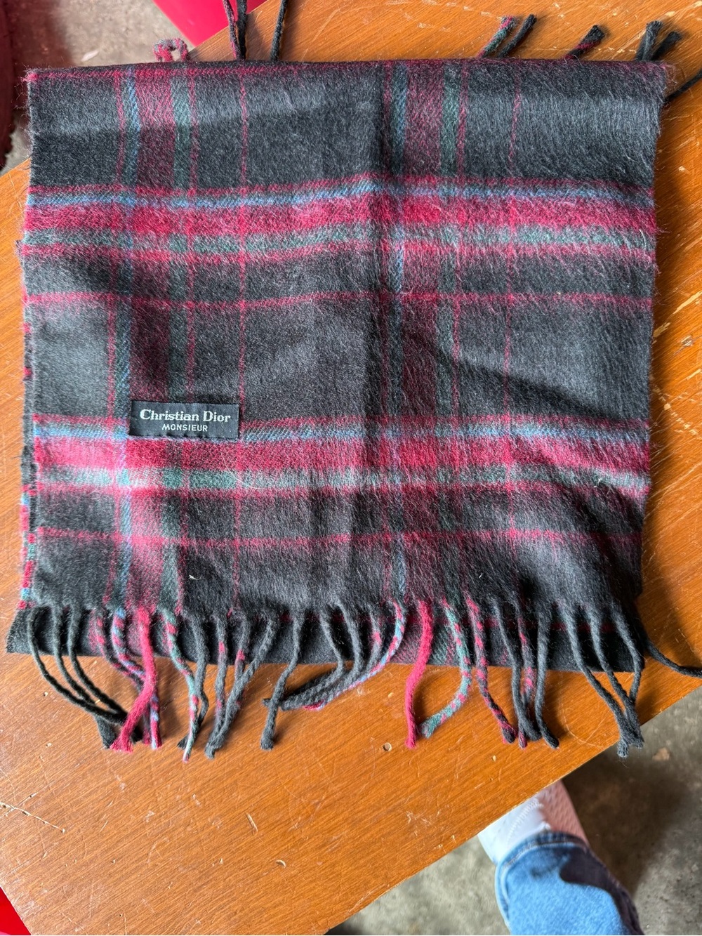 Christian Dior Monsieur Plaid Wool Scarf - Black & Burgundy